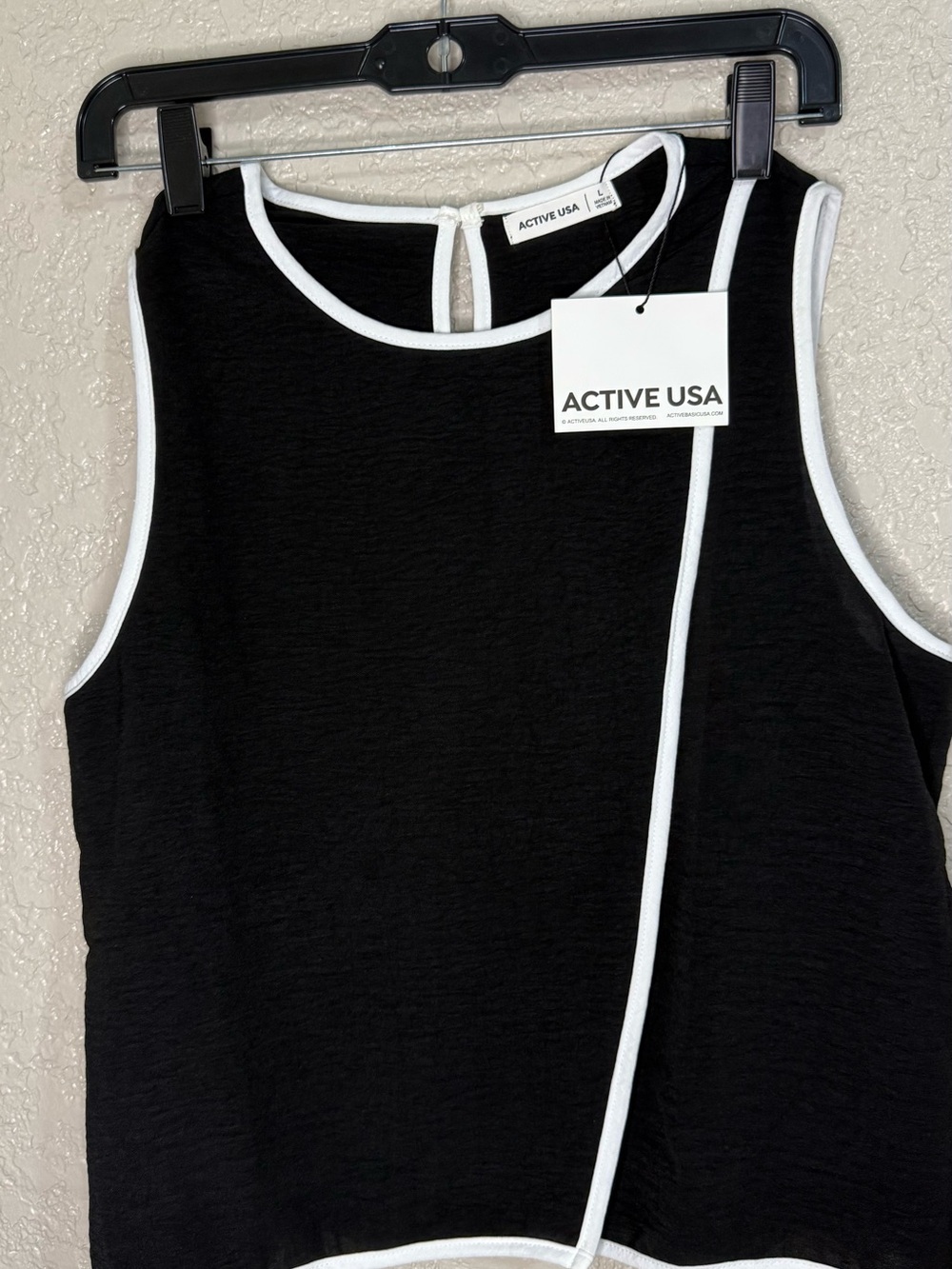 Active USA Black Tank with White Piping
